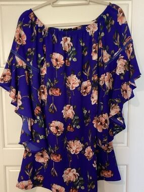 Wishful Floral Off-Shoulder Tunic Top in Royal Blue
